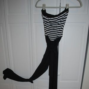 WHBM jumpsuit, stretchy, wide leg, tube top, sash